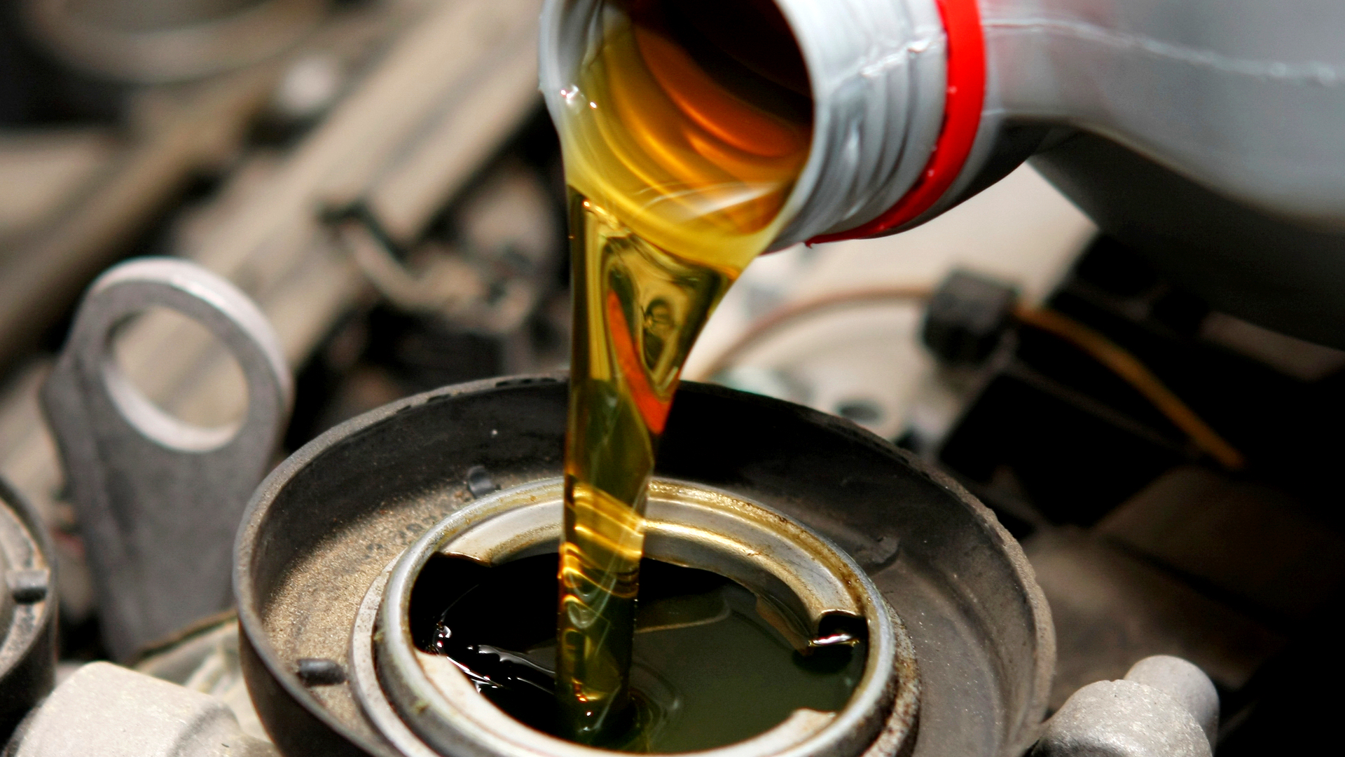 Assortment of lubricant bottles with equipment